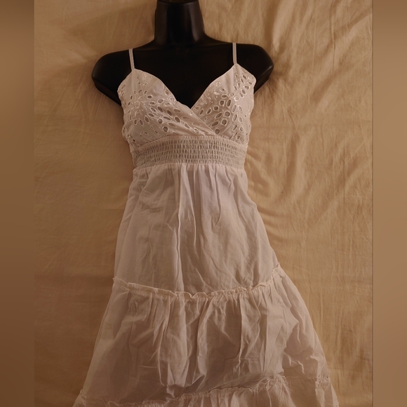 NWT White Cotton LAVANDE-11 Eyelet Lace Adjustable Maxi Sun Dress S / M, 4 / 6 - Picture 2 of 14